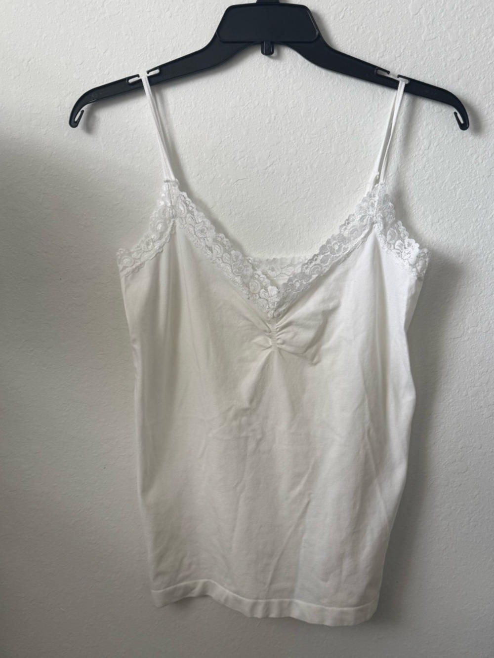 Attention White Adjustable Strap Lace Trim Front Tank Top - Size L/XL